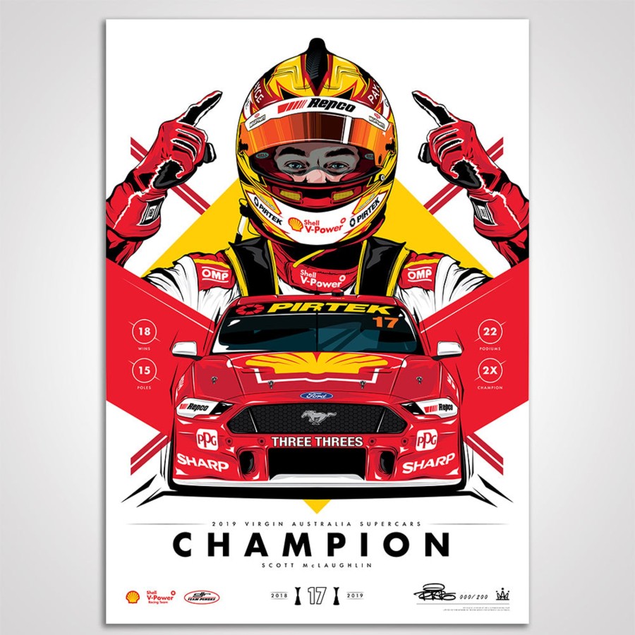 Shop Authentic Collectables | Shell V-Power Racing Team 'Scott Mclaughlin 2019 Champion' Illustrated Print - Standard Edition