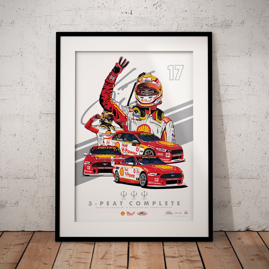 Shop Authentic Collectables | Shell V-Power Racing Team Scott Mclaughlin '3-Peat Complete' Metallic Silver Illustrated Print