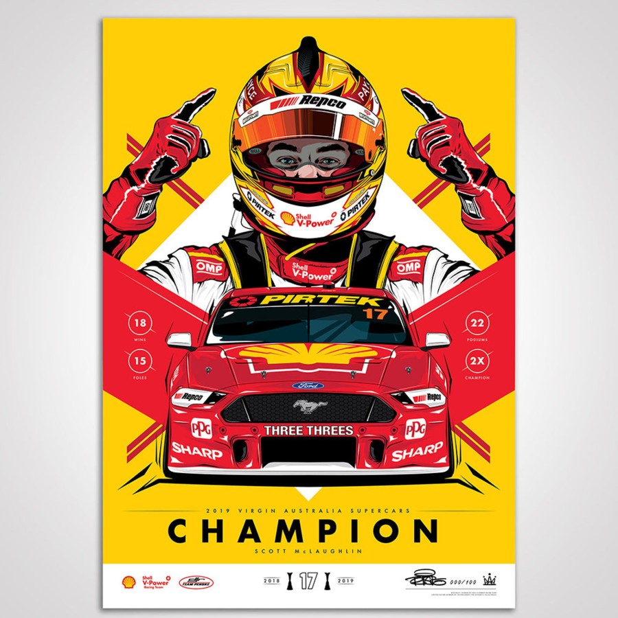 Shop Authentic Collectables | Shell V-Power Racing Team 'Scott Mclaughlin 2019 Champion' Illustrated Print - Variant Edition