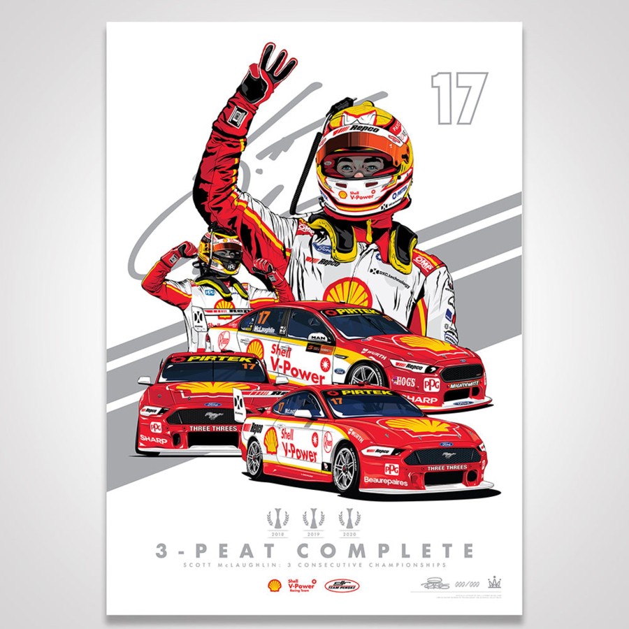 Shop Authentic Collectables | Shell V-Power Racing Team Scott Mclaughlin '3-Peat Complete' Metallic Silver Illustrated Print