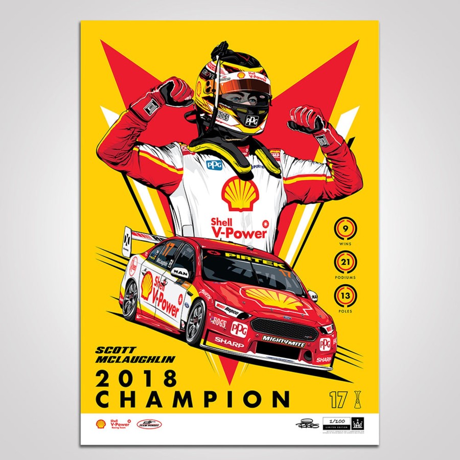 Shop Authentic Collectables | Shell V-Power Racing Team 'Scott Mclaughlin 2018 Champion' Illustrated Print - Variant Edition