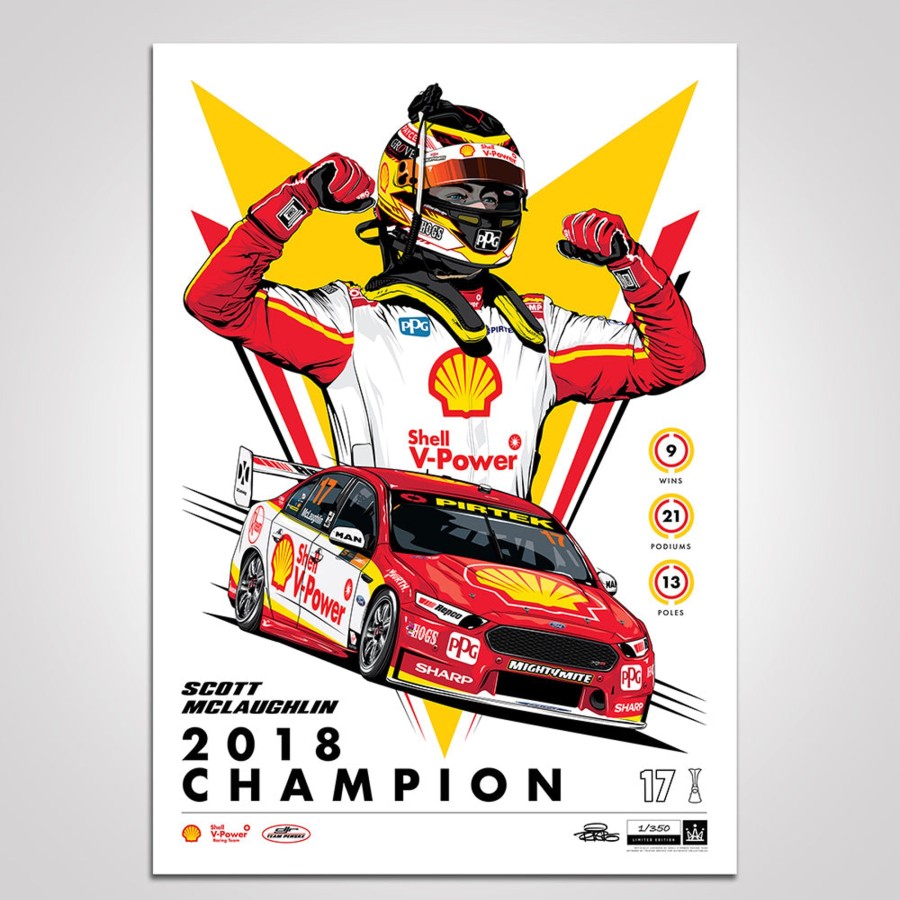 Shop Authentic Collectables | Shell V-Power Racing Team 'Scott Mclaughlin 2018 Champion' Illustrated Print - Standard Edition