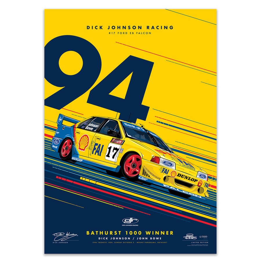 Shop Authentic Collectables | Dick Johnson Racing Ford Eb Falcon 1994 Bathurst 1000 Winner - Yellow Edition Print