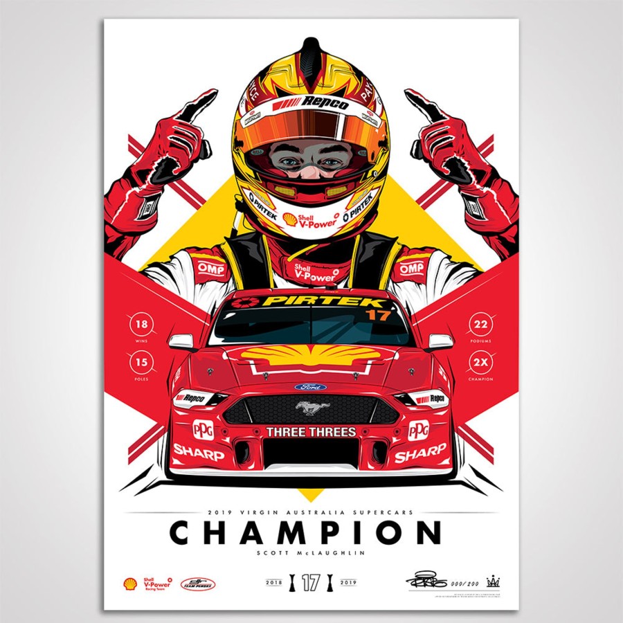 Shop Authentic Collectables | Shell V-Power Racing Team 'Scott Mclaughlin 2019 Champion' Illustrated Print - Standard Edition