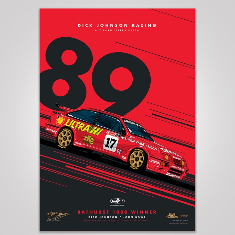 Shop Authentic Collectables | Dick Johnson Racing Ford Sierra Rs500 1989 Bathurst 1000 Winner - Red Limited Edition Signed Print