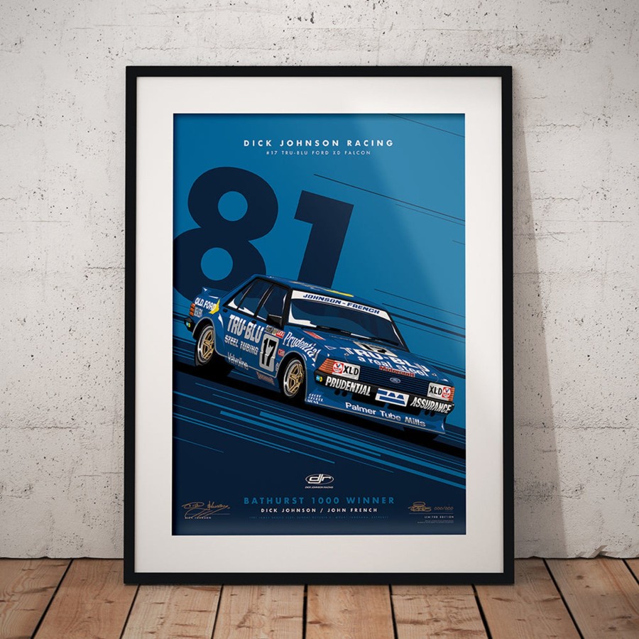 Shop Authentic Collectables | Dick Johnson Racing Tru-Blu Ford Falcon Xd 1981 Bathurst 1000 Winner - Blue Limited Edition Signed Print