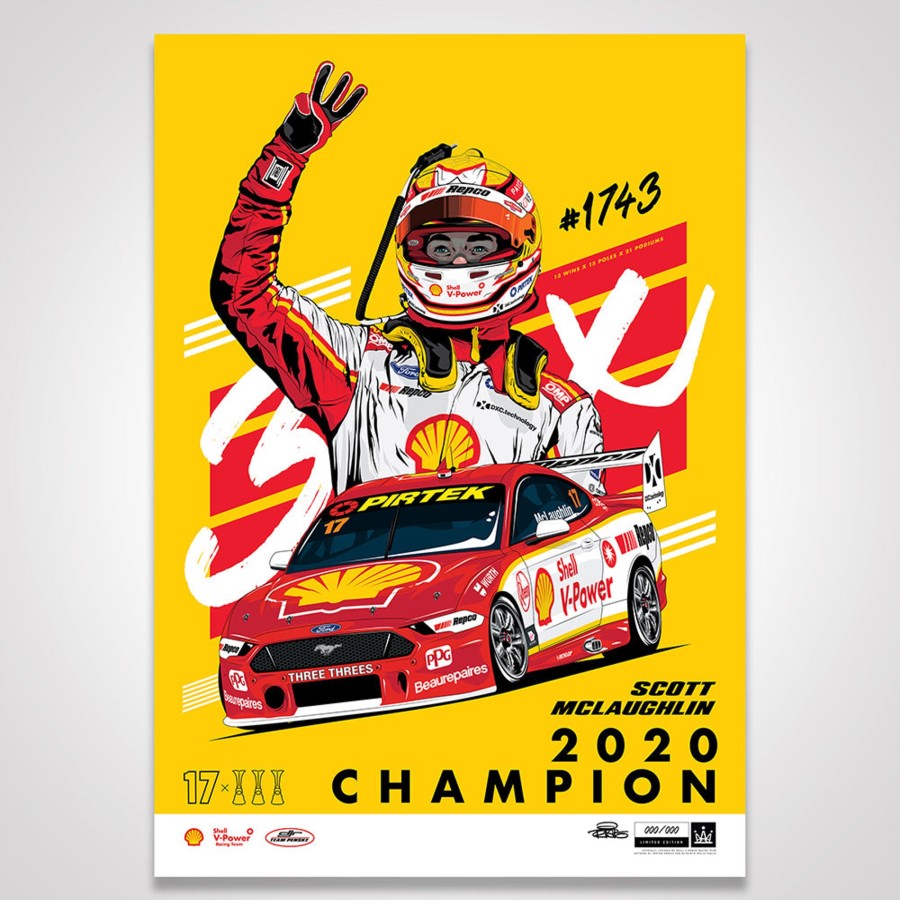 Shop Authentic Collectables | Shell V-Power Racing Team 'Scott Mclaughlin 2020 Champion' Illustrated Print - Variant Edition