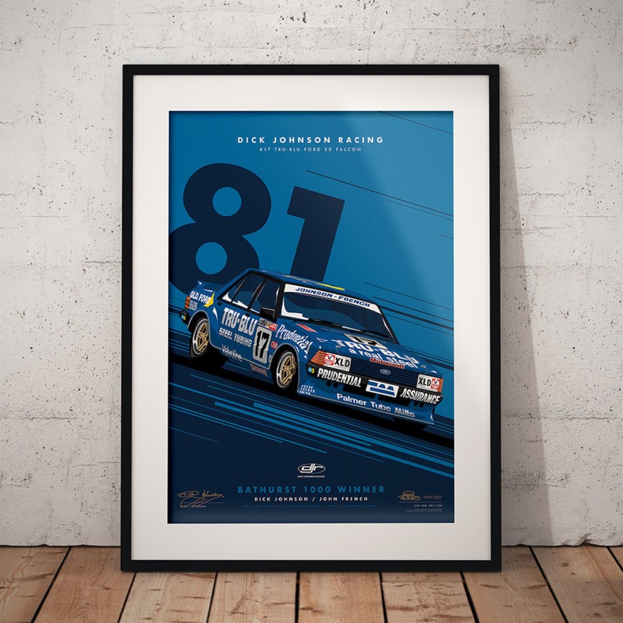 Shop Authentic Collectables | Dick Johnson Racing Tru-Blu Ford Falcon Xd 1981 Bathurst 1000 Winner - Blue Limited Edition Signed Print