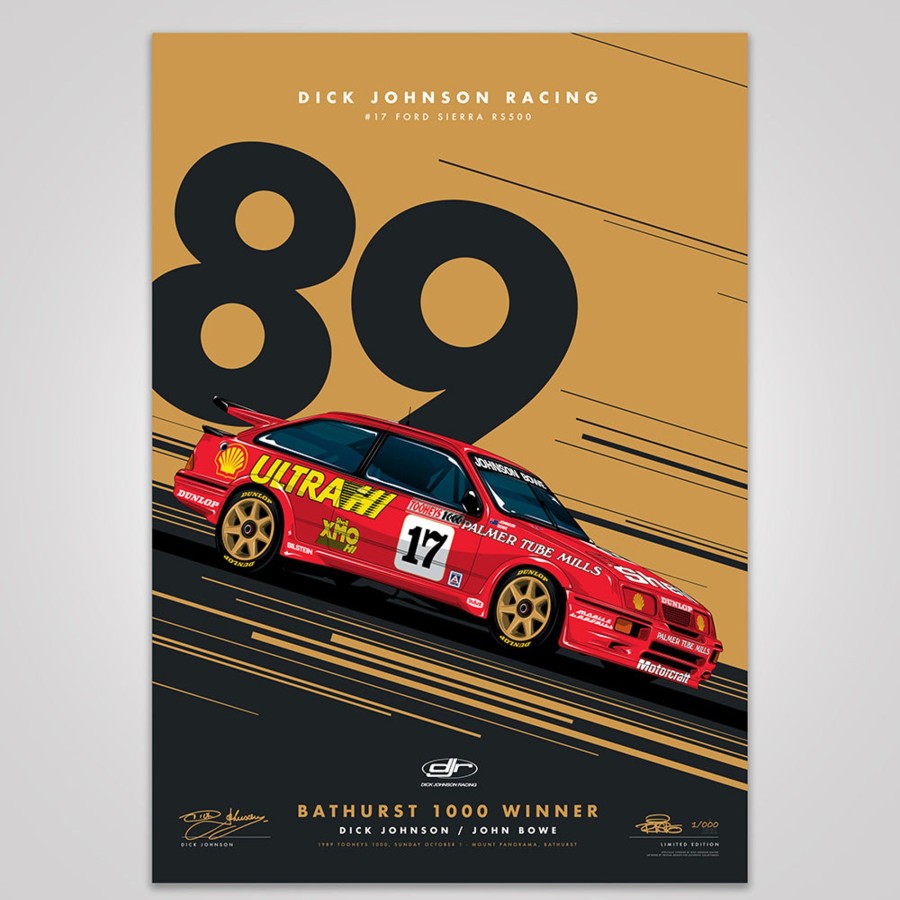 Shop Authentic Collectables | Dick Johnson Racing Ford Sierra Rs500 1989 Bathurst 1000 Winner - Metallic Gold Limited Edition Signed Print