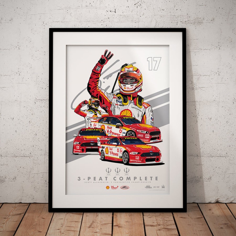 Shop Authentic Collectables | Shell V-Power Racing Team Scott Mclaughlin '3-Peat Complete' Metallic Silver Illustrated Print