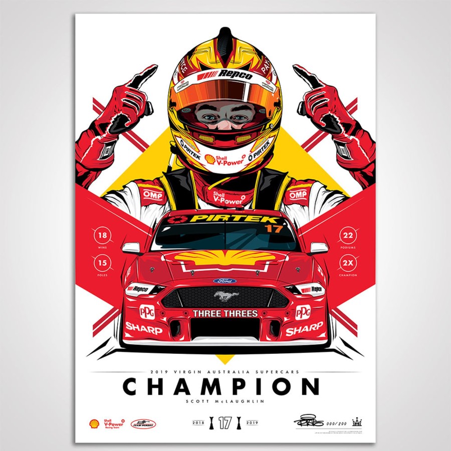 Shop Authentic Collectables | Shell V-Power Racing Team 'Scott Mclaughlin 2019 Champion' Illustrated Print - Standard Edition