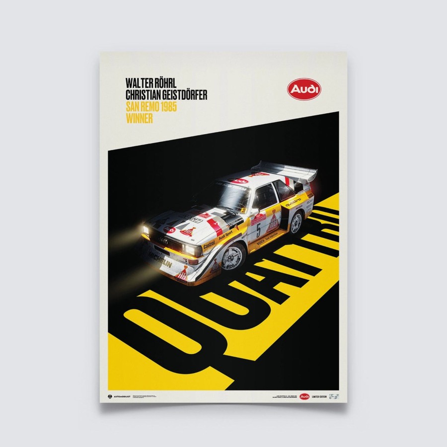 Shop Automobilist | Audi Quattro S1 - Shadow - Walter Rohrl & Christian Geistdorfer - San Remo 1985 - Limited Edition Print