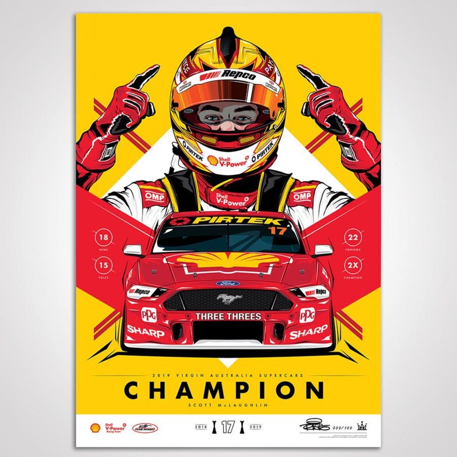 Shop Authentic Collectables | Shell V-Power Racing Team 'Scott Mclaughlin 2019 Champion' Illustrated Print - Variant Edition