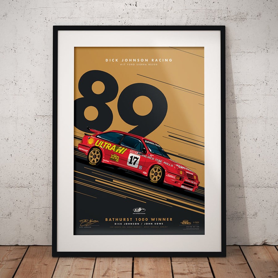 Shop Authentic Collectables | Dick Johnson Racing Ford Sierra Rs500 1989 Bathurst 1000 Winner - Metallic Gold Limited Edition Signed Print