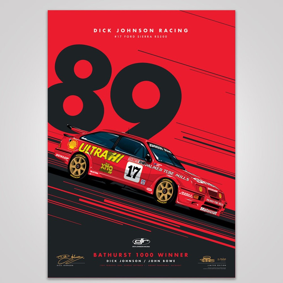 Shop Authentic Collectables | Dick Johnson Racing Ford Sierra Rs500 1989 Bathurst 1000 Winner - Red Limited Edition Signed Print