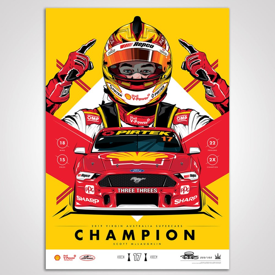 Shop Authentic Collectables | Shell V-Power Racing Team 'Scott Mclaughlin 2019 Champion' Illustrated Print - Variant Edition